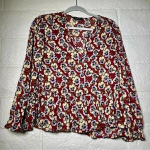 Madewell Viola Floral Drawstring Peplum Hem Blouse